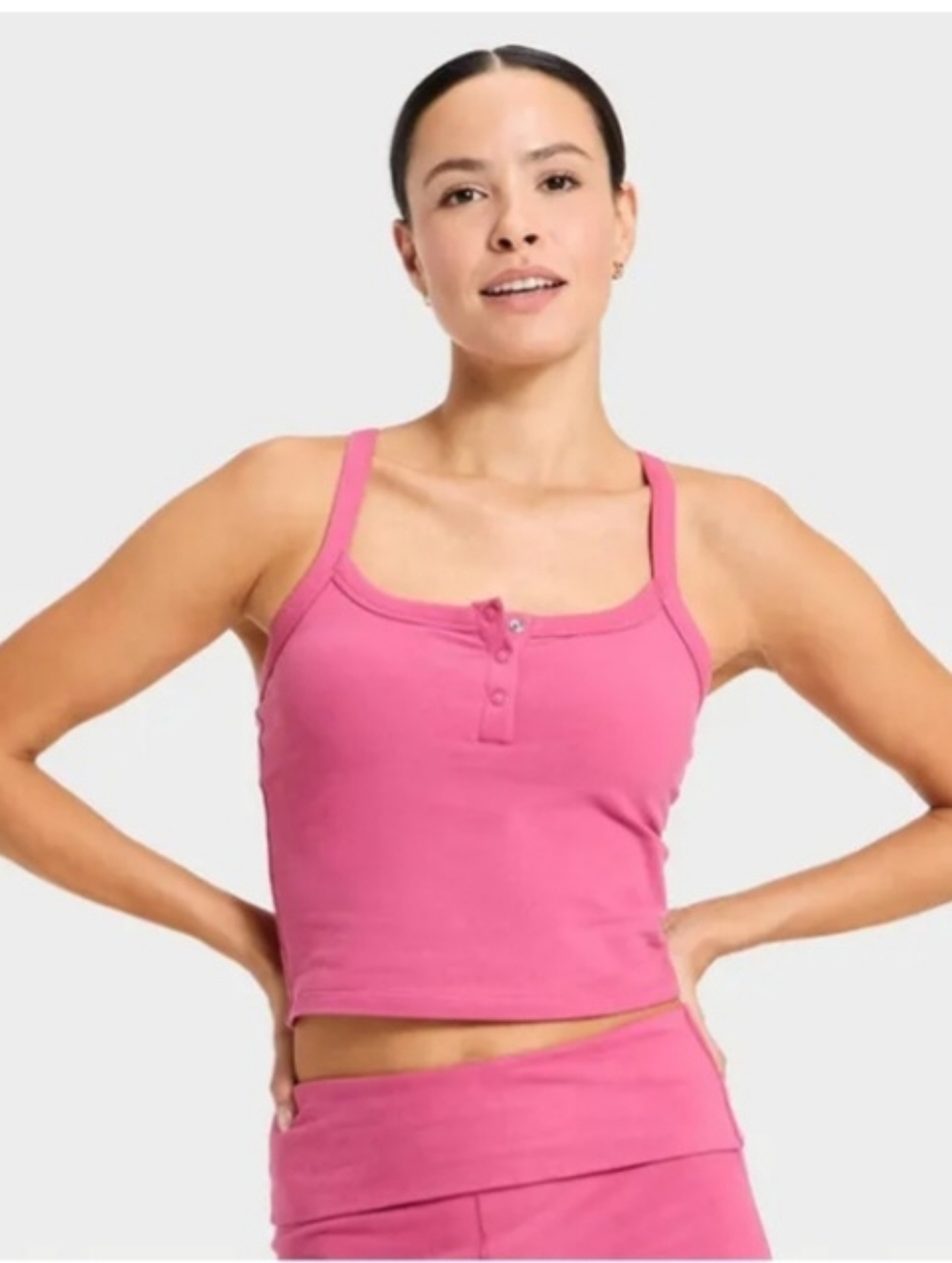 All In Motion Women's Cotton Balance Henley Cropped Support Tank Top Dark Mauve